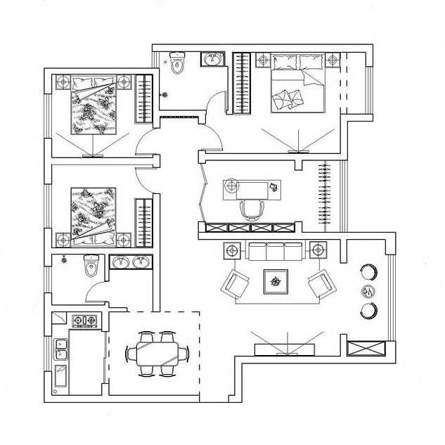 长江一号115平方四居室现代简约装修效果图
