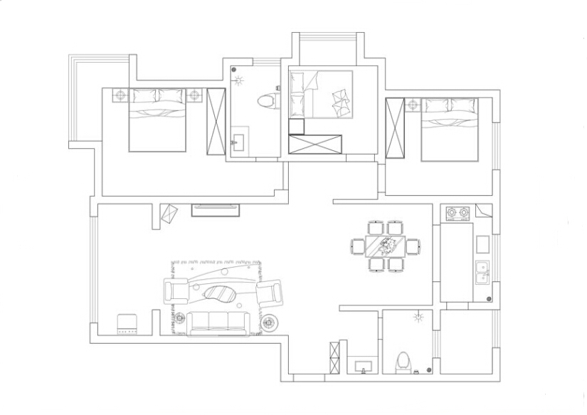 长江一号125平方三居室新中式装修效果图
