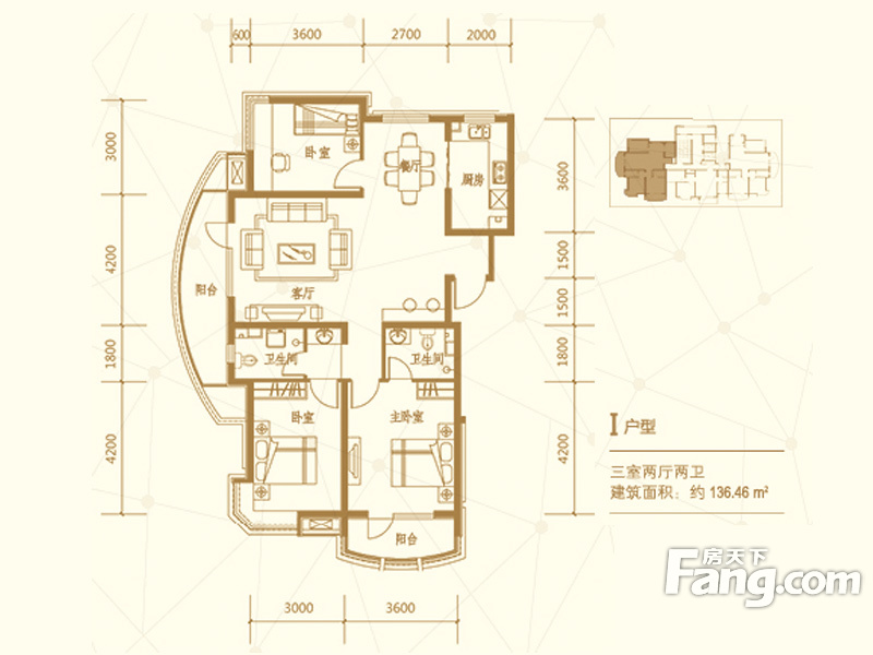 福美国际三室两厅中式风格设计