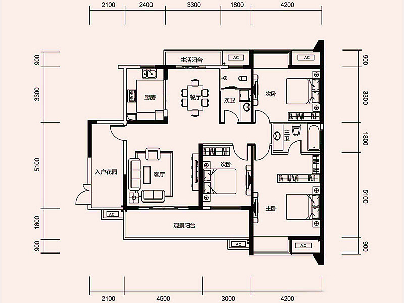 中国铁建广场-四居室-210.00平米-装修设计