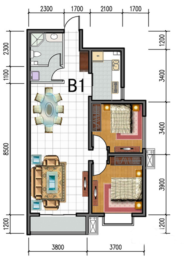 朝阳新城-二居室-96.00平米-装修设计