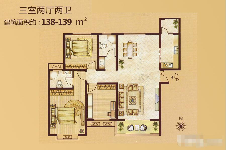 七里香堤138平新中式三居室设计效果图