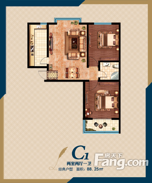 龙海新区两室两厅混搭风格设计