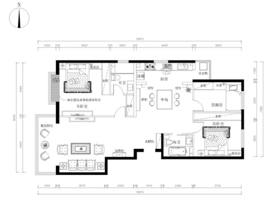 紫金新干线-三居室-135.00平米-装修设计