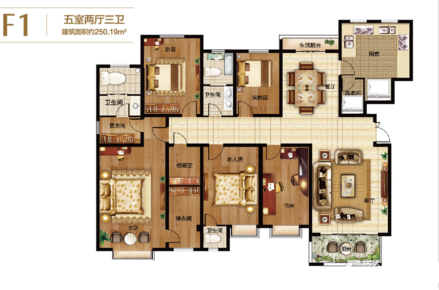 郑州国泰一品庄园250平方五室两厅一厨两卫户型图