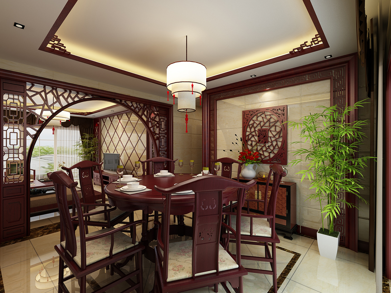 中式古典风格-保利香槟国际三居室装修设计