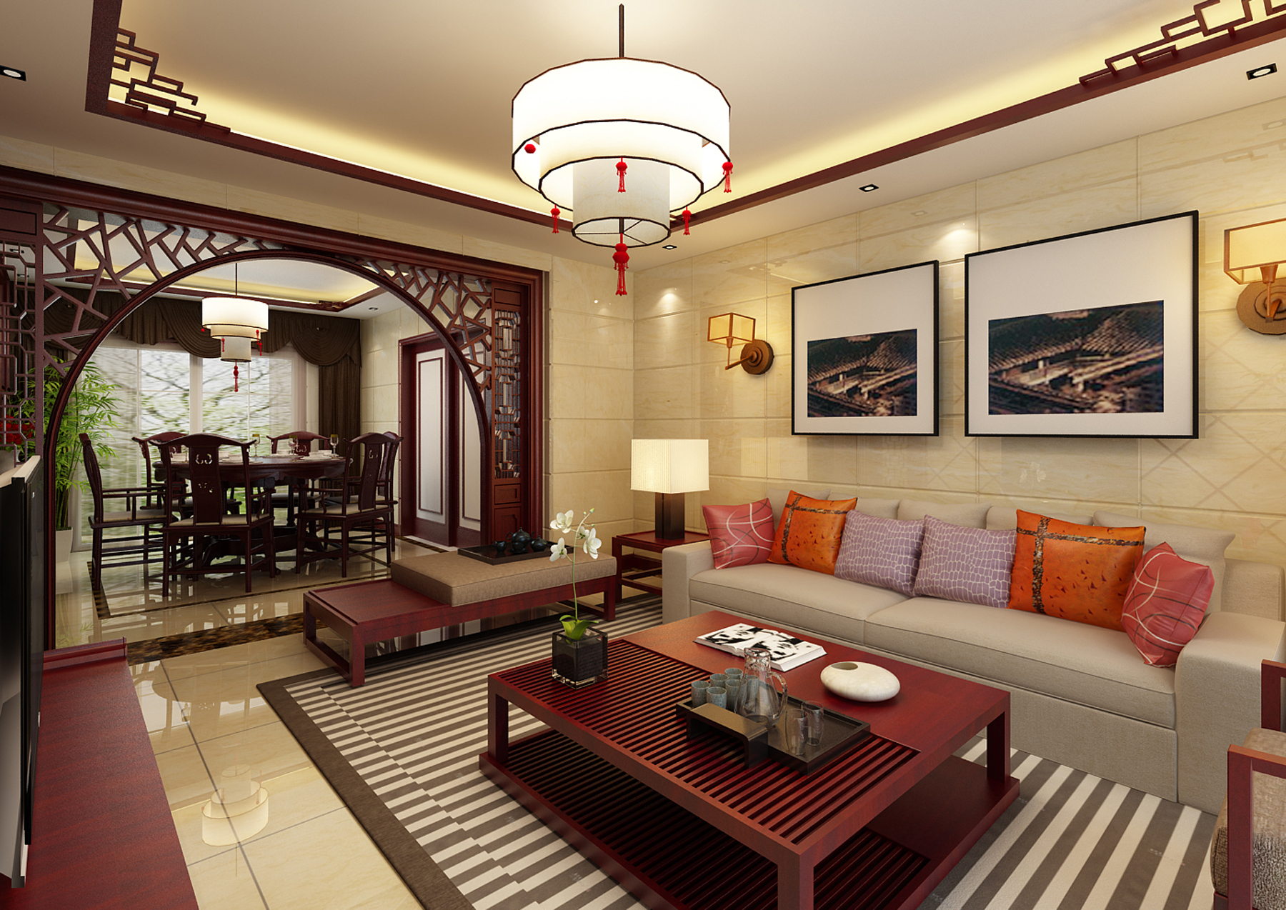 中式古典风格-保利香槟国际三居室装修设计