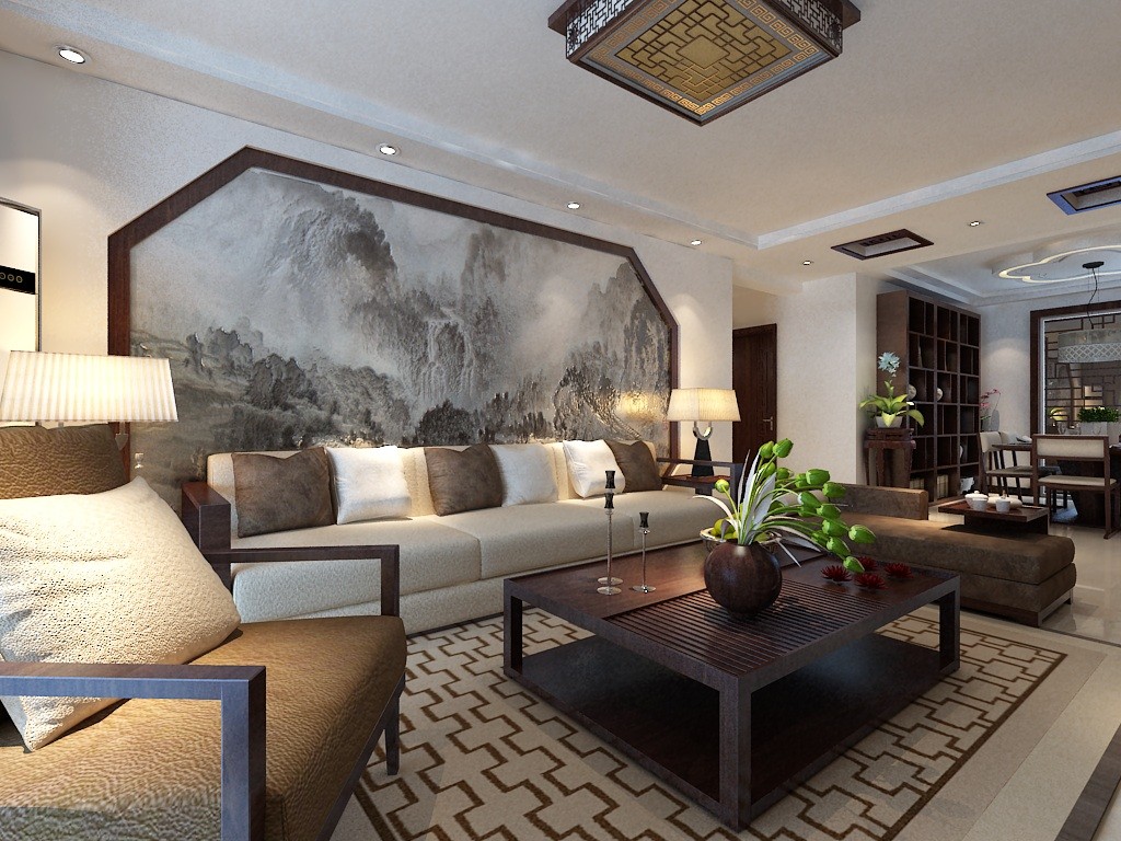 新中式主要体现在传统家具，装饰品。