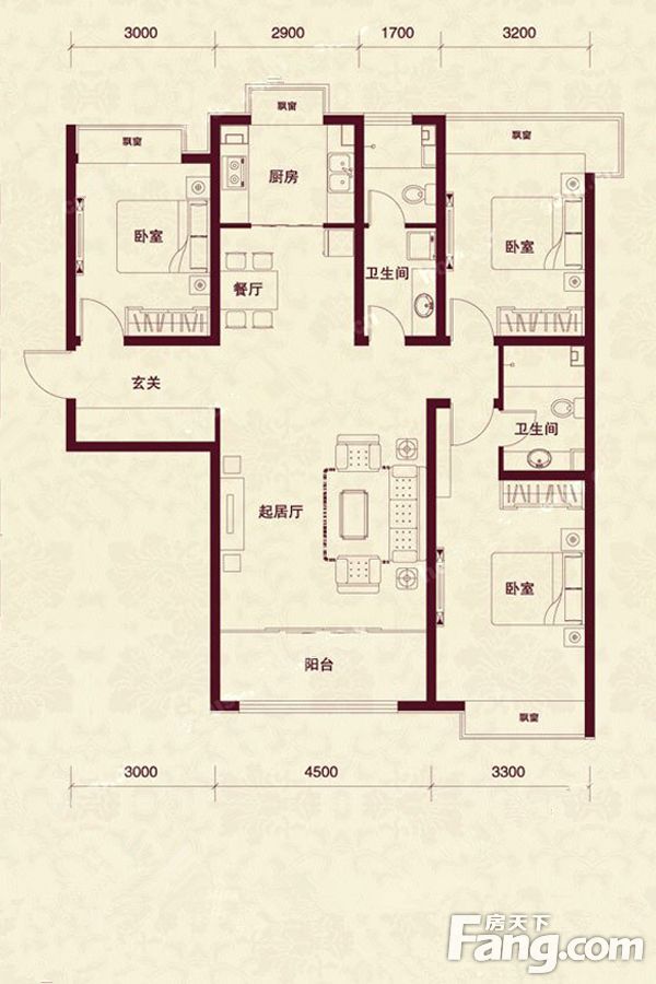 祥云国际三室两厅现代简约风格设计