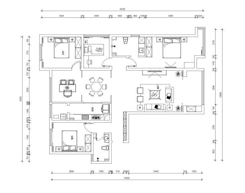 奥北公园171㎡四室两厅中式风格装修效果图