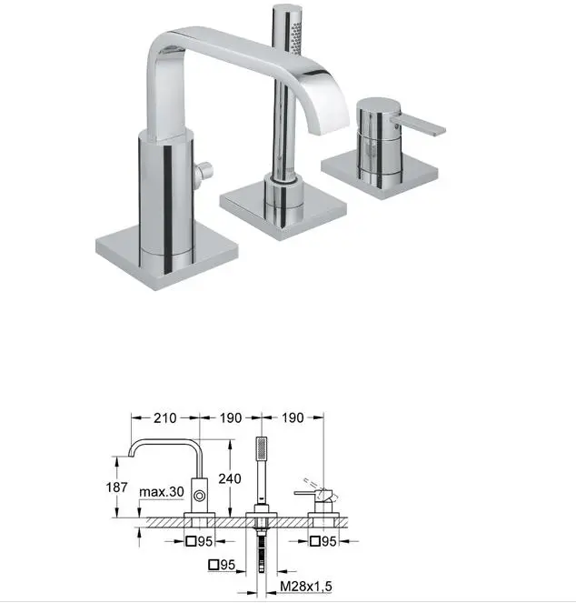 德国高仪grohe 雅律三孔浴缸龙头