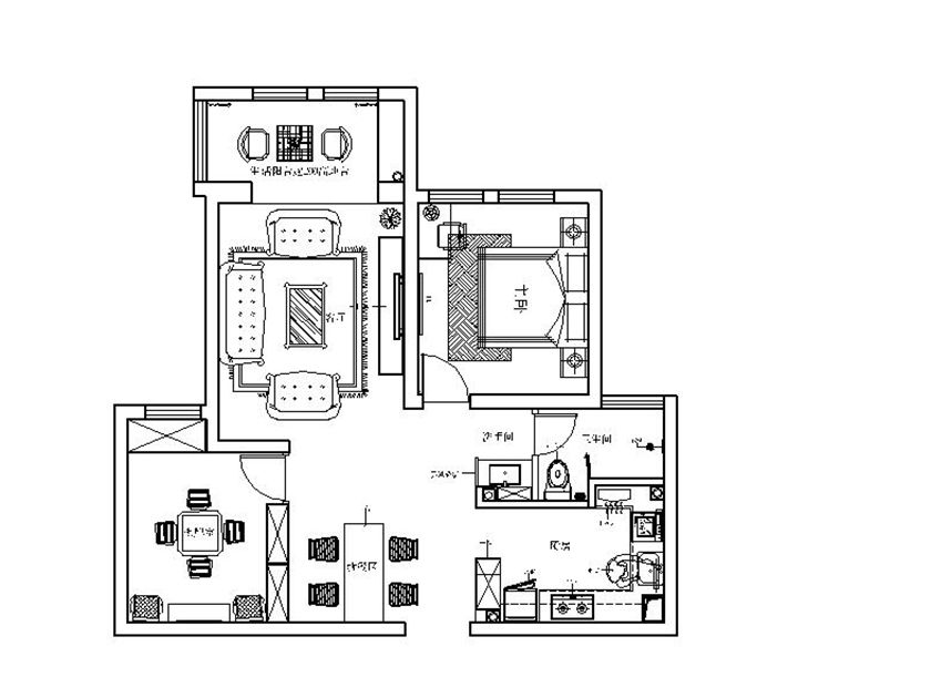 海马公园90平欧式风格两居室装修设计方案