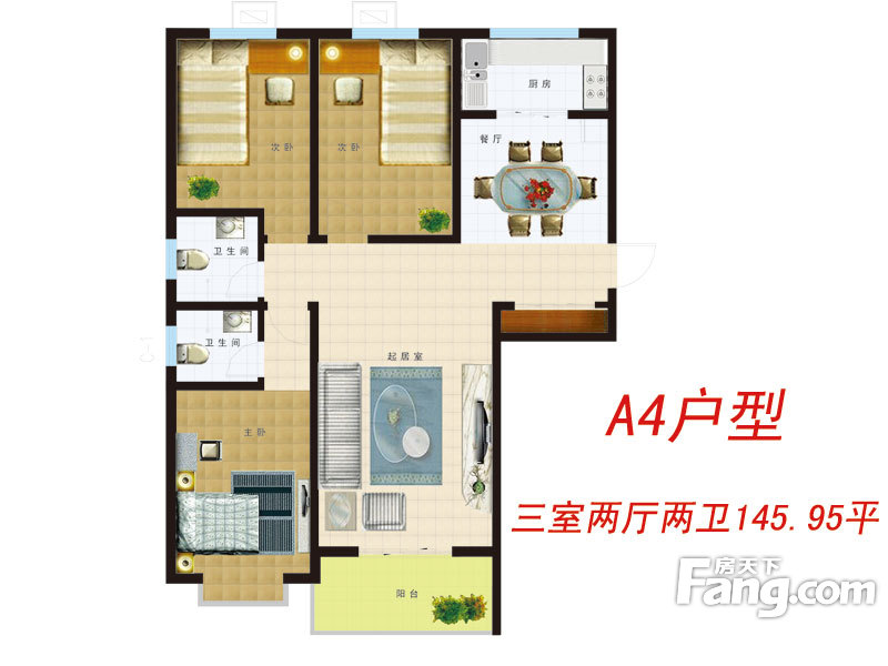 滨河悦秀三室两厅新中式风格设计