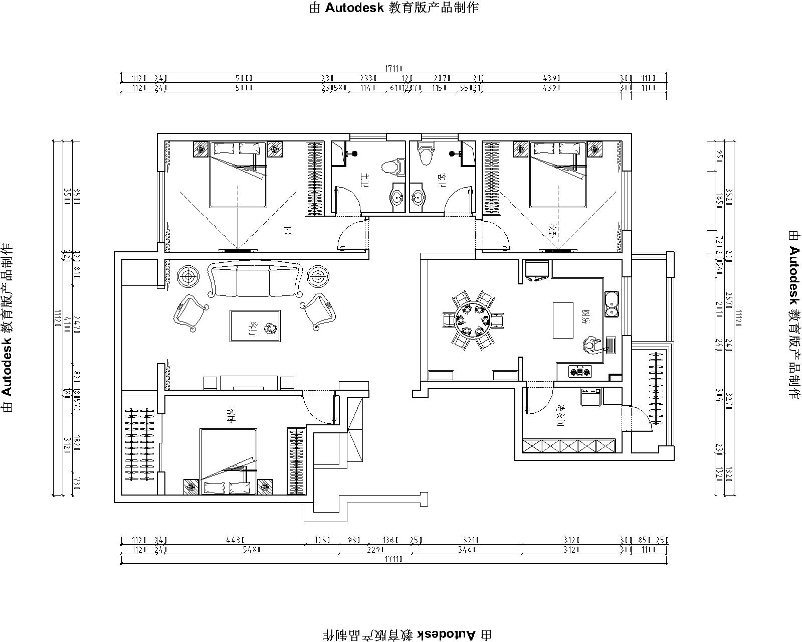 长九中心-137平米美式风格-三室二厅效果