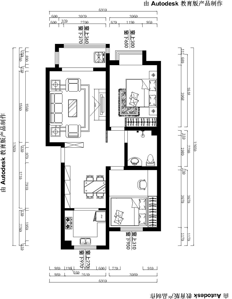 乐嘉名苑99平户型两室美式装修设计效果图