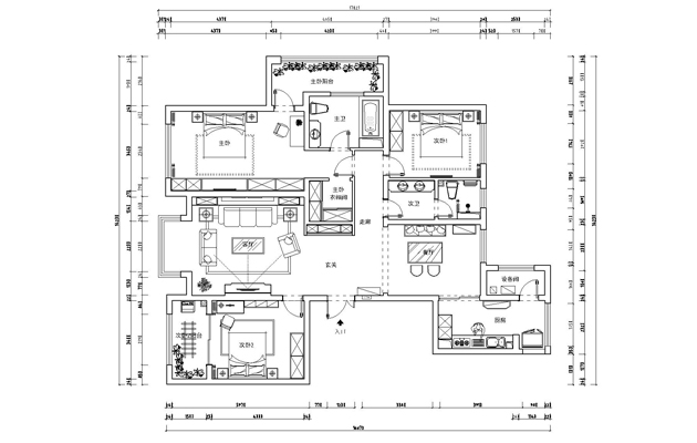 新源燕府-186平米现代简约-三室二厅效果图