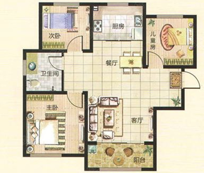 鑫江水青花园-三居室-94平米-中式风格