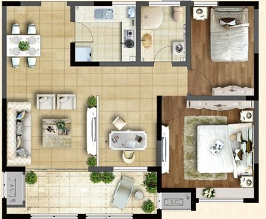 蓝山湾二期-二居室-88平米-小清新风格