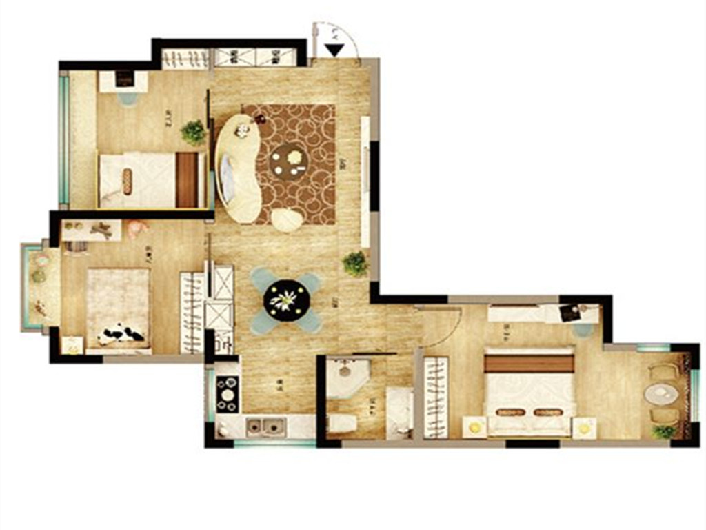 泰成玲珑郡-三居室-90平米-中式风格
