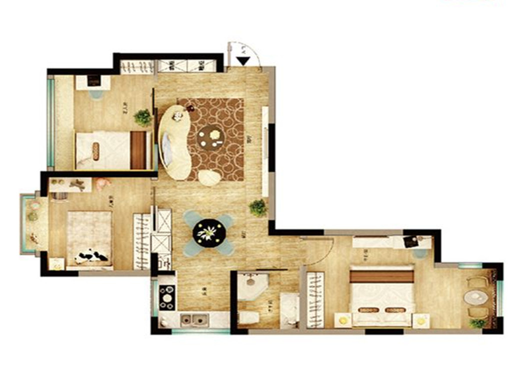 泰成玲珑郡-三居室-116平米-中式风格