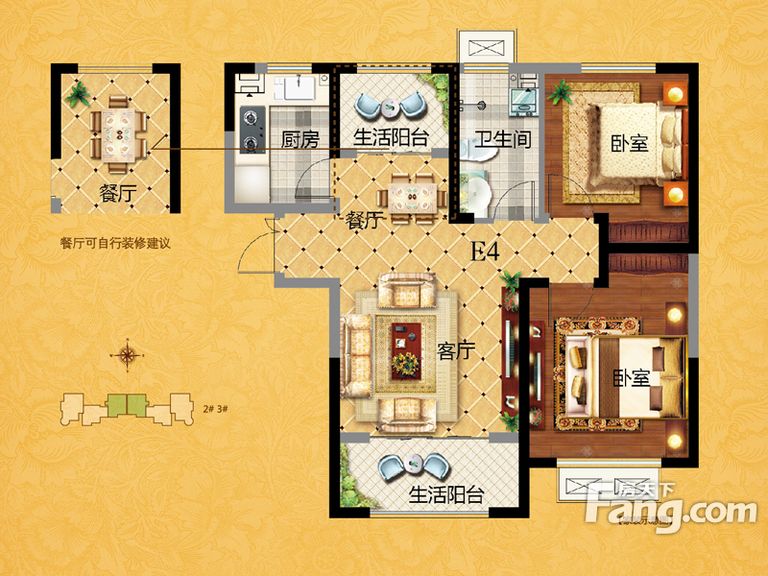 青岛中南世纪城-二居室-88平米-地中海风格