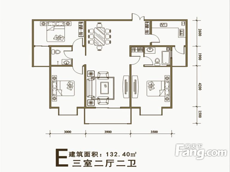 海棠公馆—三居室132.4㎡—中式风格