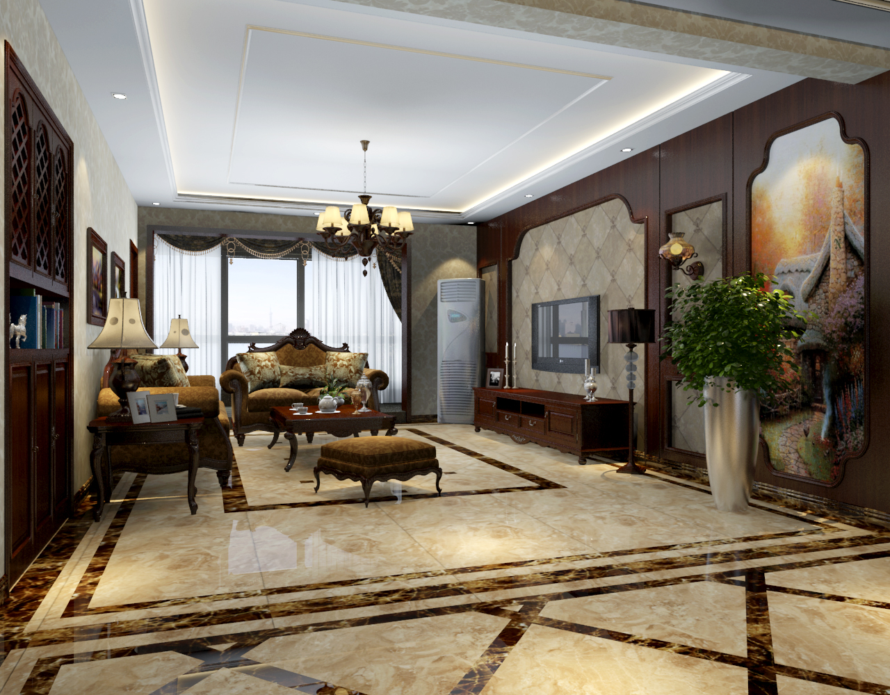 中海锦苑160平四居室美式古典风格装修设计