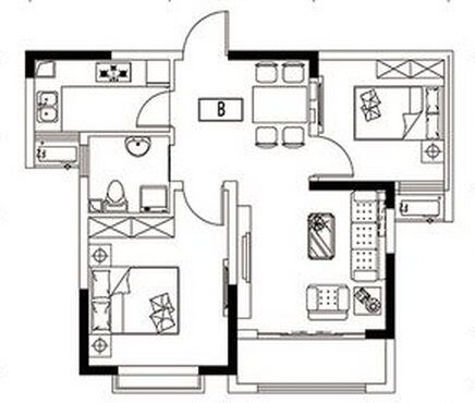 72平二居室绿地卢浮公馆美式与重视混搭效果图