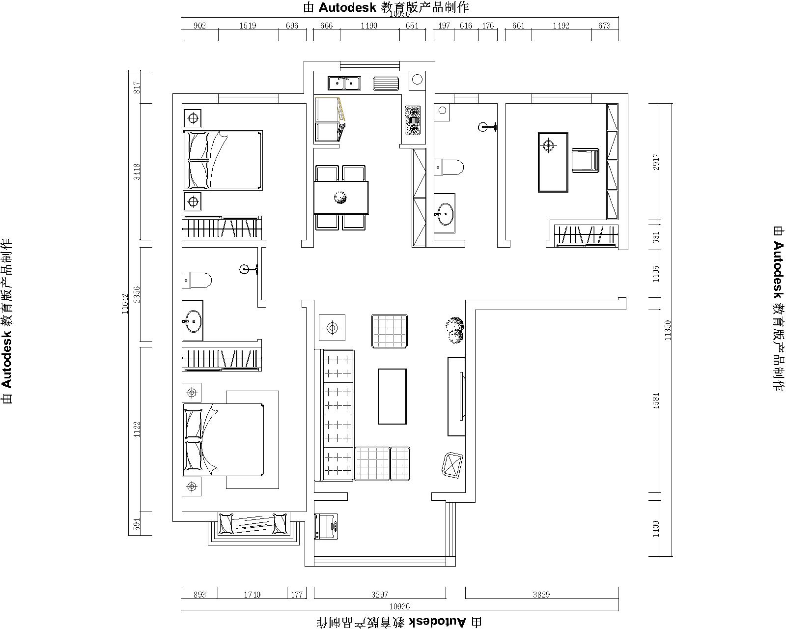 铂宫时代124㎡三居室简美装修效果图