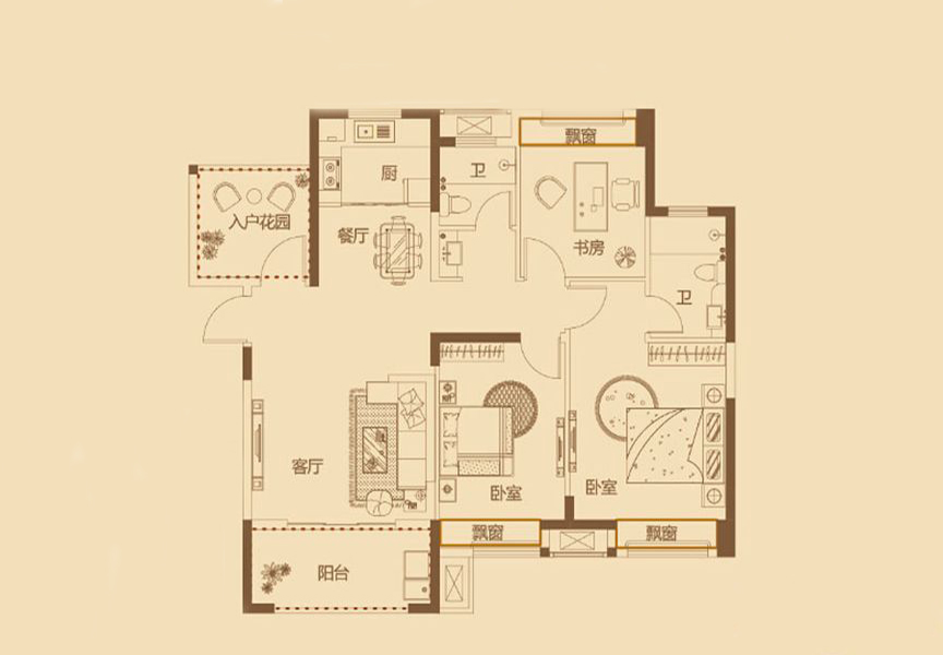 领城公园1857-欧式风格-三居室