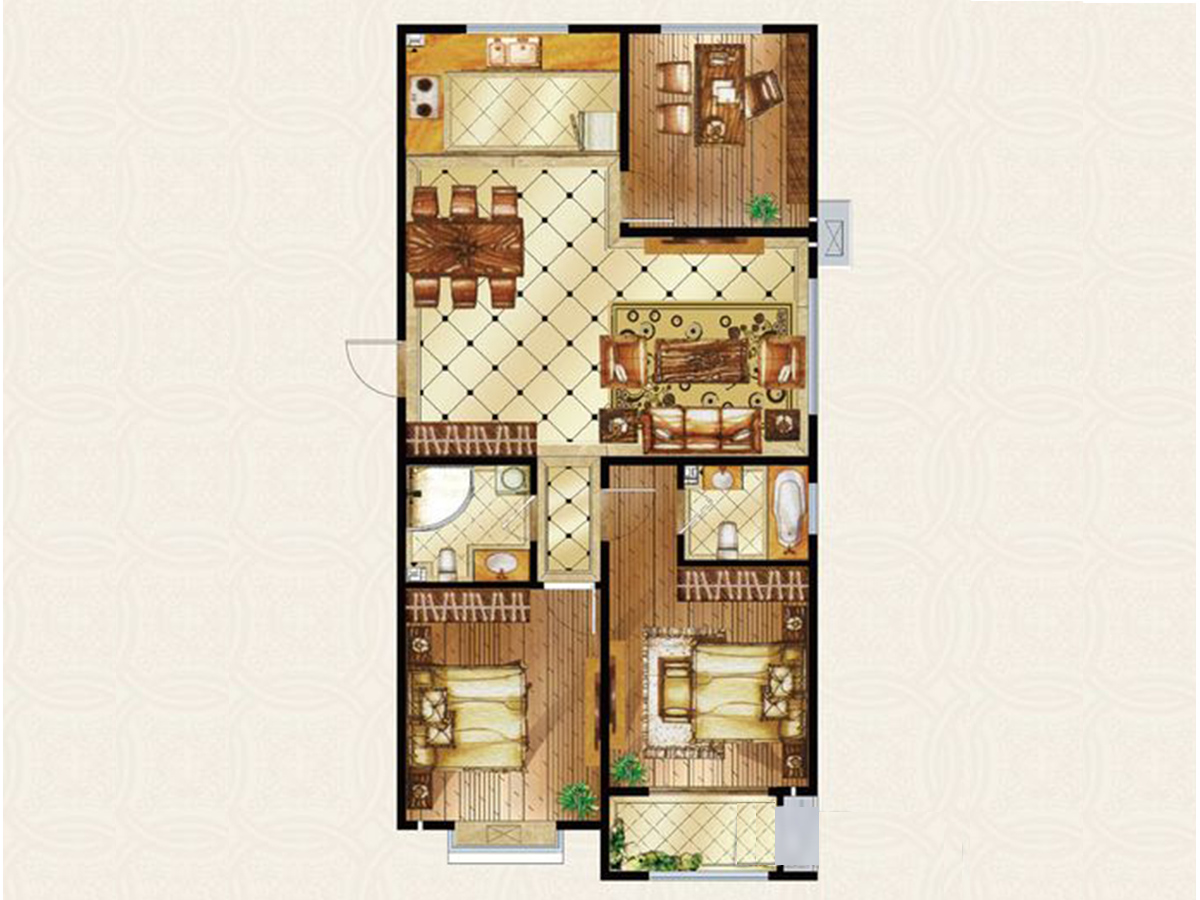 常青藤113㎡三居室欧式风格设计