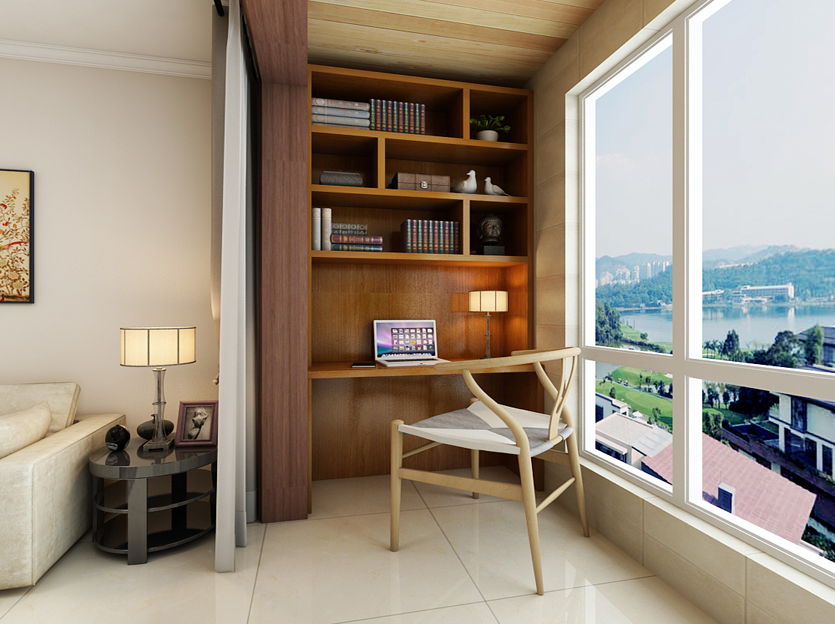 内包的阳台设计为书房,不仅方便了业主的读书工作还可以在休息之余