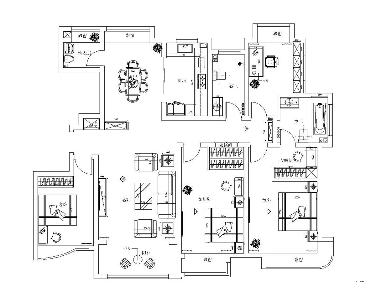 迪生山庄198㎡四居室简欧风格设计