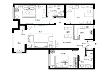 国赫红珊湾-134平现代简约-三室二厅效果图