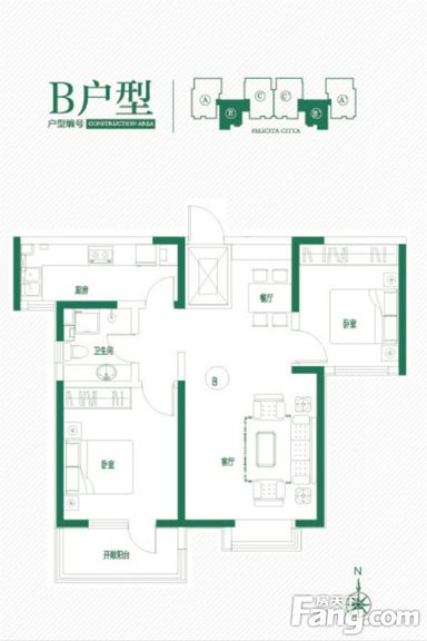 幸福城101㎡两居室现代简约装修效果图