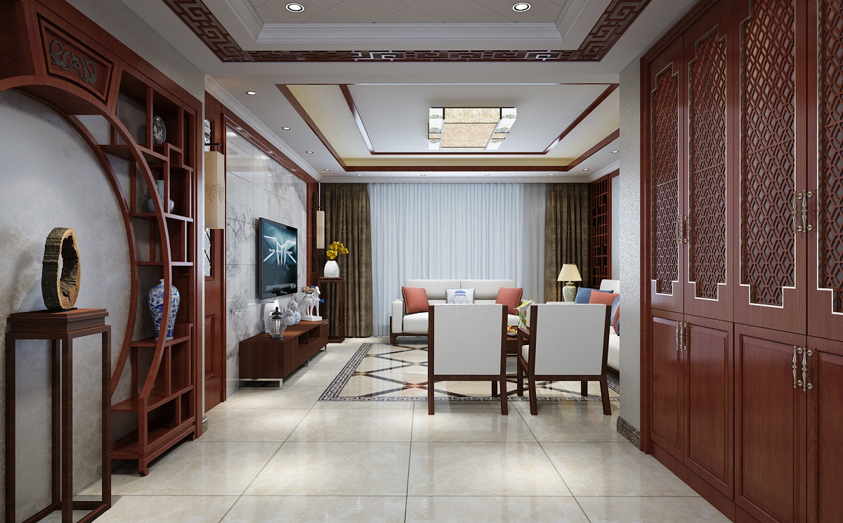 北城国际160平新中式古典风三室两厅设计方案