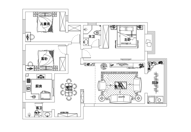 大河龙城混搭风格160平米三居室装修案例