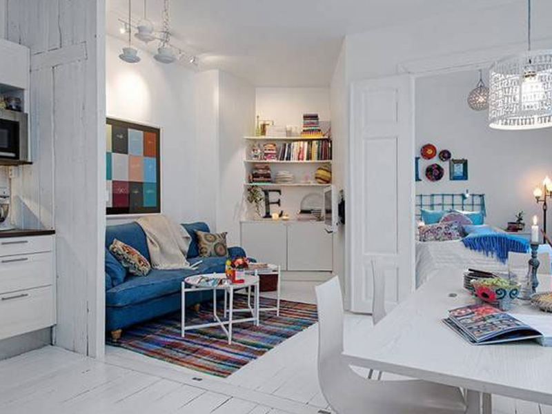 整体效果,客厅小空间充分利用了特殊的户型空间,也可以改造成一个小