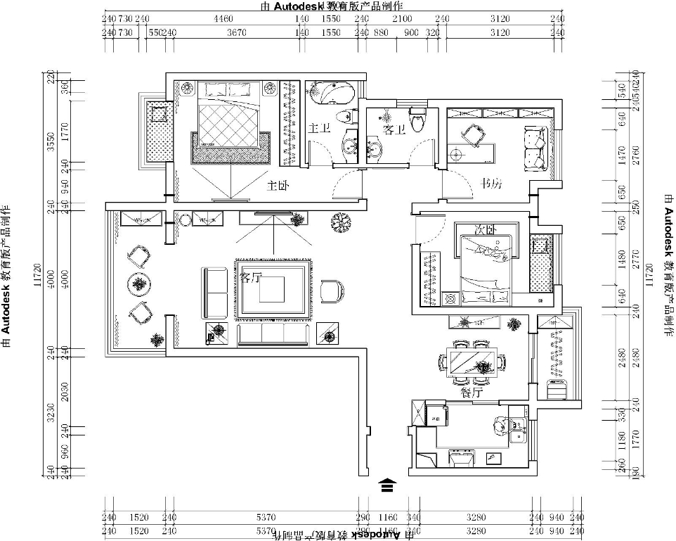 金鹏时代-三居室-124.00平米-装修设计