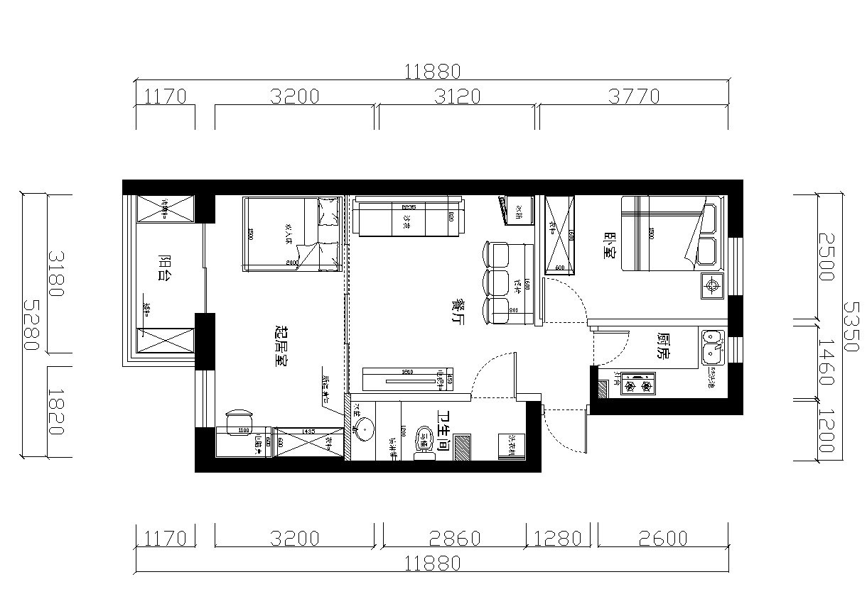 现代简约-96平米-两居室