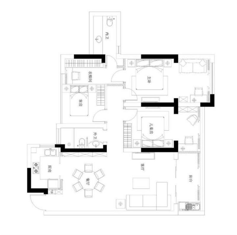 混搭风格-111平米-三居室