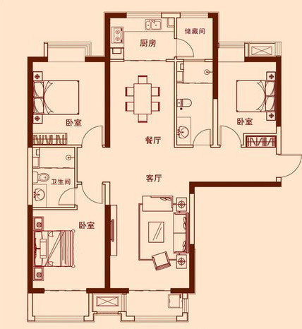 瑞城135平米现代简约三室两厅