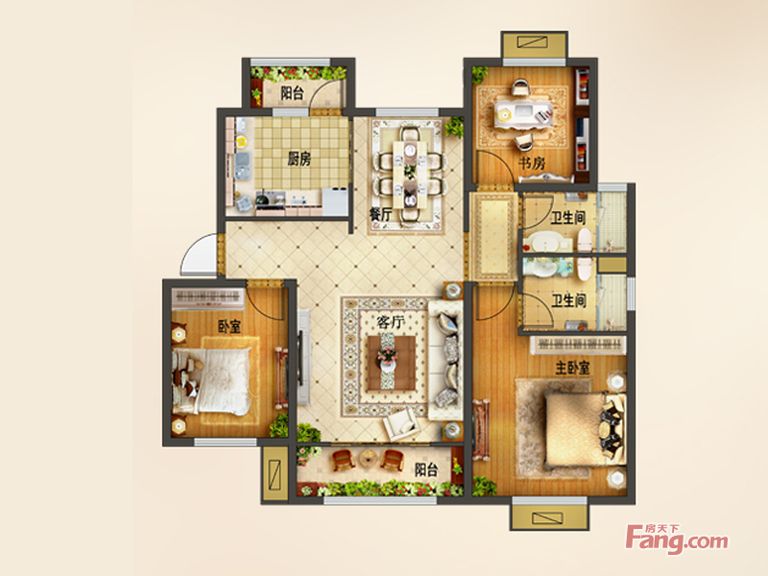 鲁商泰晤士小镇-三居室-115平米-中式风格