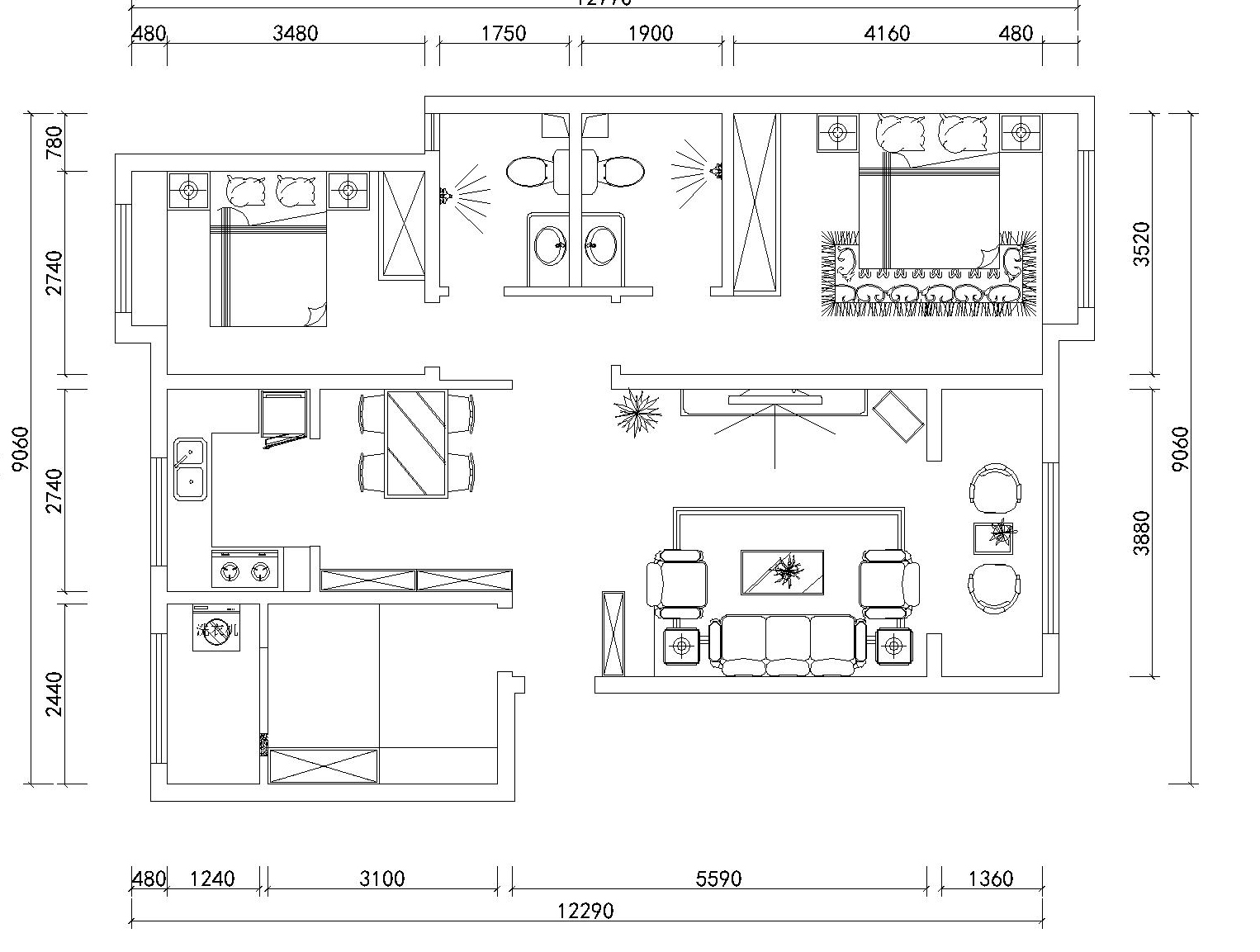 欧式风格-116平米-三居室