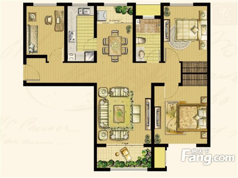世茂公园美地-三居室-118平米-中式风格