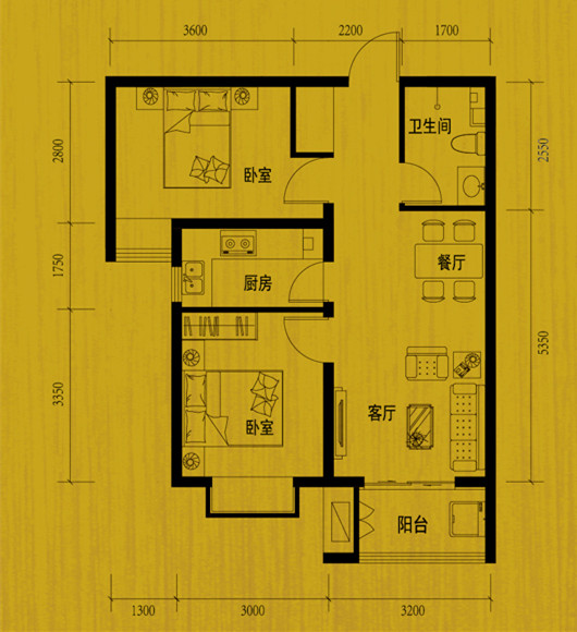 现代简约-75平米-两室两厅