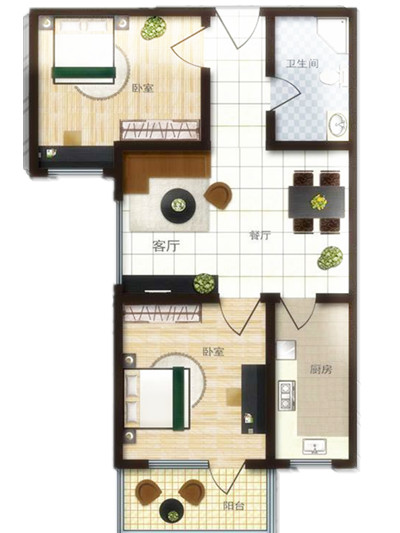 97平米-小美风格-两室两厅