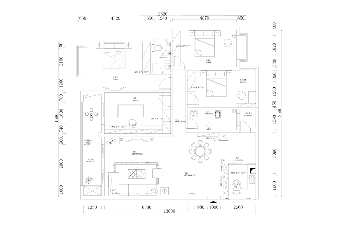 海关宿舍-153平-中式风格装修案例