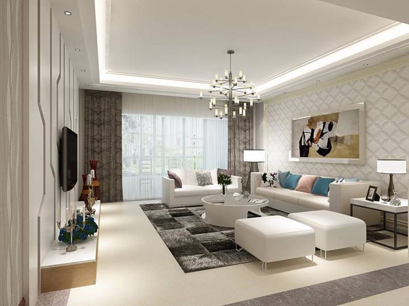 锦艺金水湾现代简约119平客厅装修设计效果图——客厅
