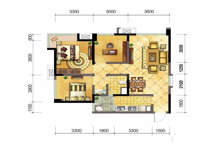 佳年华新生活 三居室 82平米 效果图